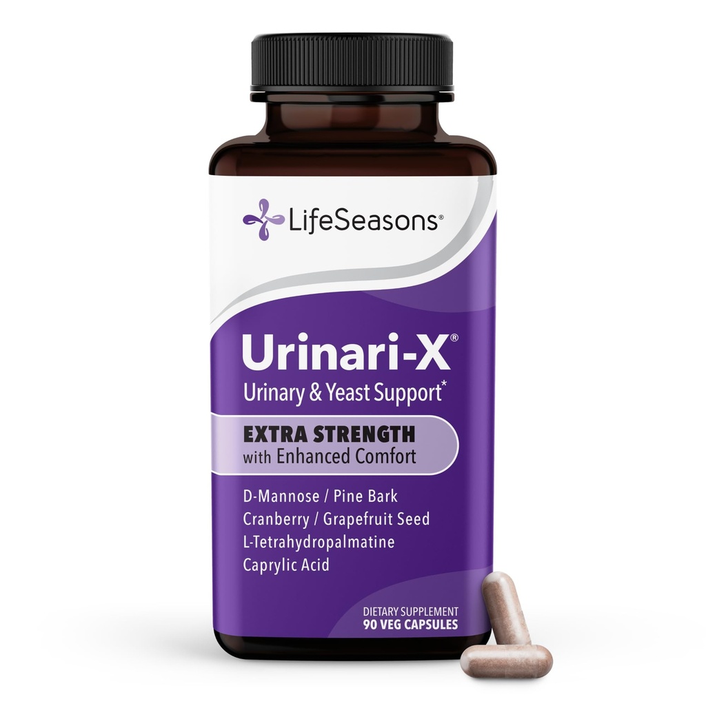 Urinari-X Extra Strength with Enhanced Comfort - Urinary Tract Support - Fast UTI Relief - Vitamin Supplement for Bladder Function - D-Mannose, Cranberry, Pinebark, Uva Ursi & Grapefruit - 90 cápsulas
