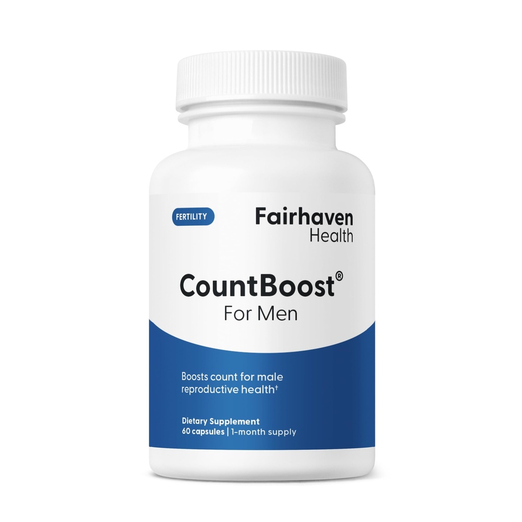 Fairhaven Health CountBoost for Men Optimal Count and Volume Male Fertility Supplement - Pre-Conception Nutrition for him - with Ashwagandha, Vitamin C, and CoQ10-60 Capsules