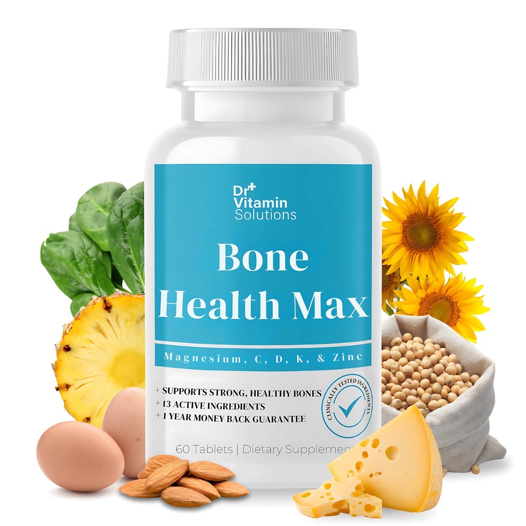 DR VITAMIN SOLUTIONS Bone Health Max - Advanced Calcium &amp; Magnesium Supplement with Vitamin D3, Bromelain &amp; Ipriflavone - 60 Tablets for Stronger Bones &amp; Joint Support