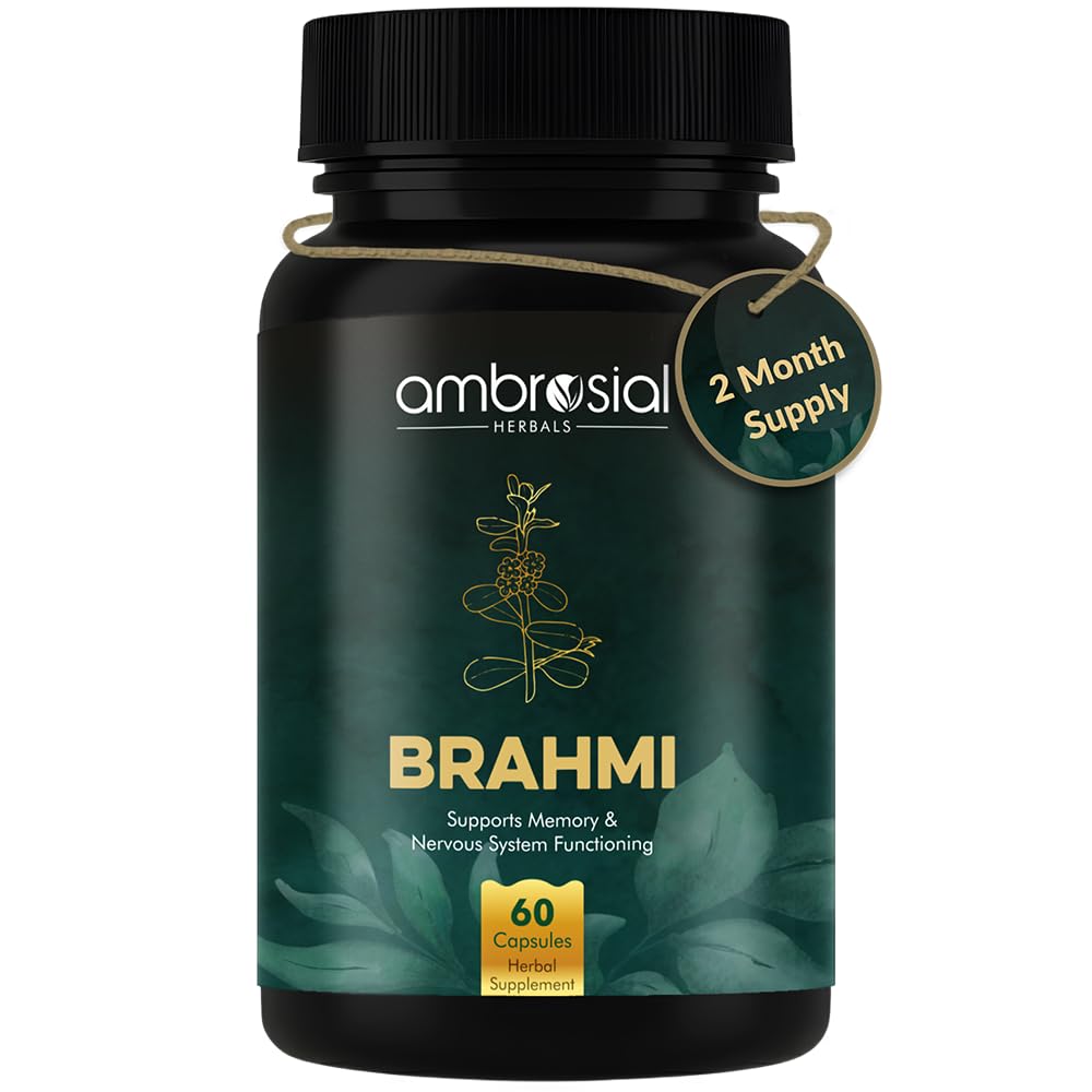 Ambrosial Brahmi 500 mg EACH Bacopa Monnieri Capsules (Pack of 1-60 Capsules)