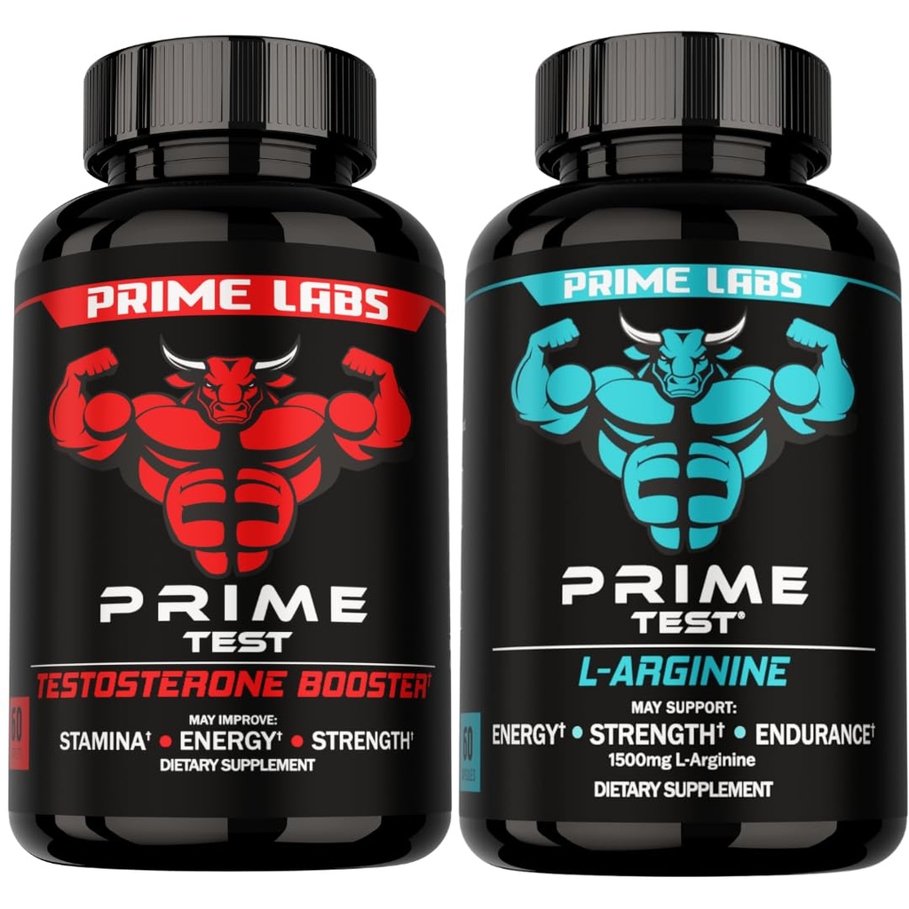 Prime Labs Testosterone Booster + L Arginine Nitric Oxide Capsules - 60 Cuenta Cada
