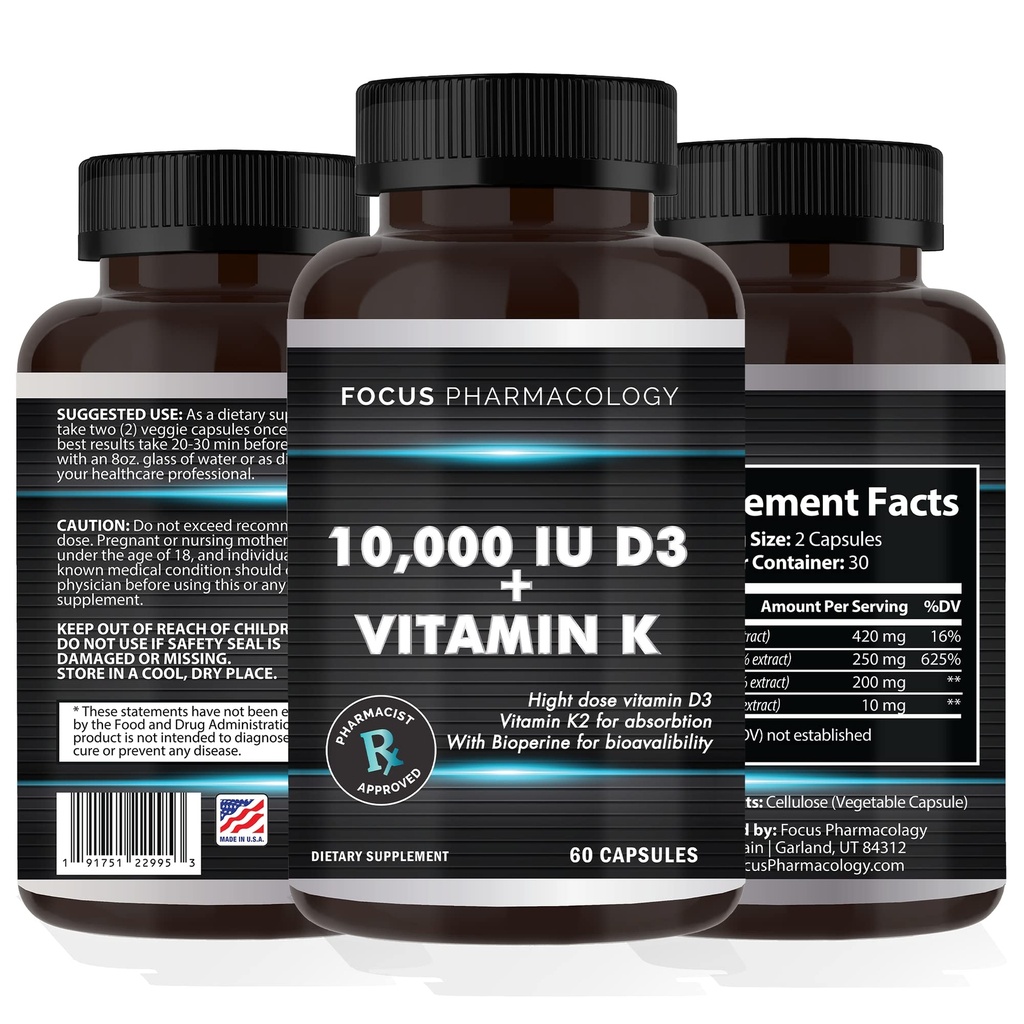 Vitamina K2 con D3 Suplemento de Fuerza Extra Bone ← Salud del Corazón Non-GMO Fórmula 10,000 UI Vitamina D3 &amp; 200 mcg Vitamina K2 (MK7)