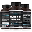 Vitamina K2 con D3 Suplemento de Fuerza Extra Bone ← Salud del Corazón Non-GMO Fórmula 10,000 UI Vitamina D3 &amp; 200 mcg Vitamina K2 (MK7)