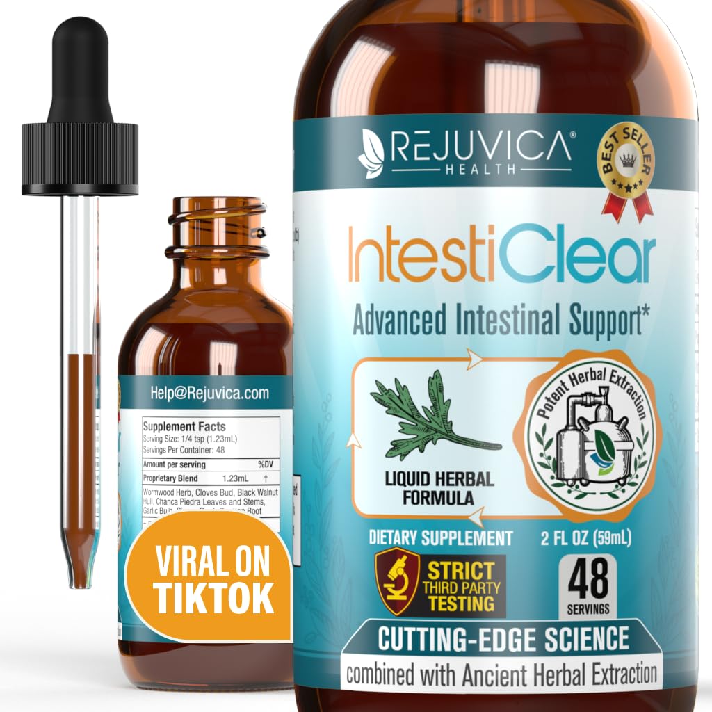 IntestiClear - Advanced Intestinal Support Supplement - Liquid Delivery for Better Absorption - Wormwood, Cloves, Black Walnut, Ajo &amp; Más!