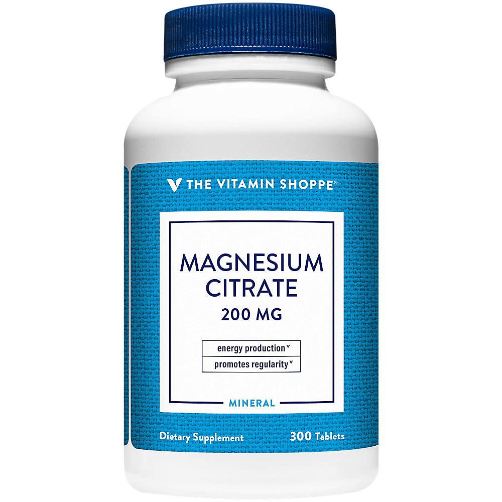 La vitamina Shoppe Magnesium Citrate 200mg Tablets - para una relajación muscular efectiva - apoya la función Nerve, Heart y Muscle mientras que la producción de energía (300 Tablets)