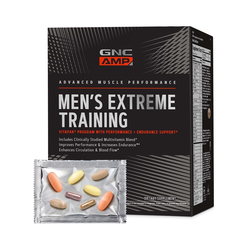 Programa de Vitapak de Entrenamiento Extremo para Hombres GNC AMP, 5 Productos en 1, Paquete de Vitamina Conveniente para el Rendimiento & Resistencia, Multivitamina de Adultos, Ingredientes Provenidos, Caffeine, Oxide Nitrico, 30 Day Supply