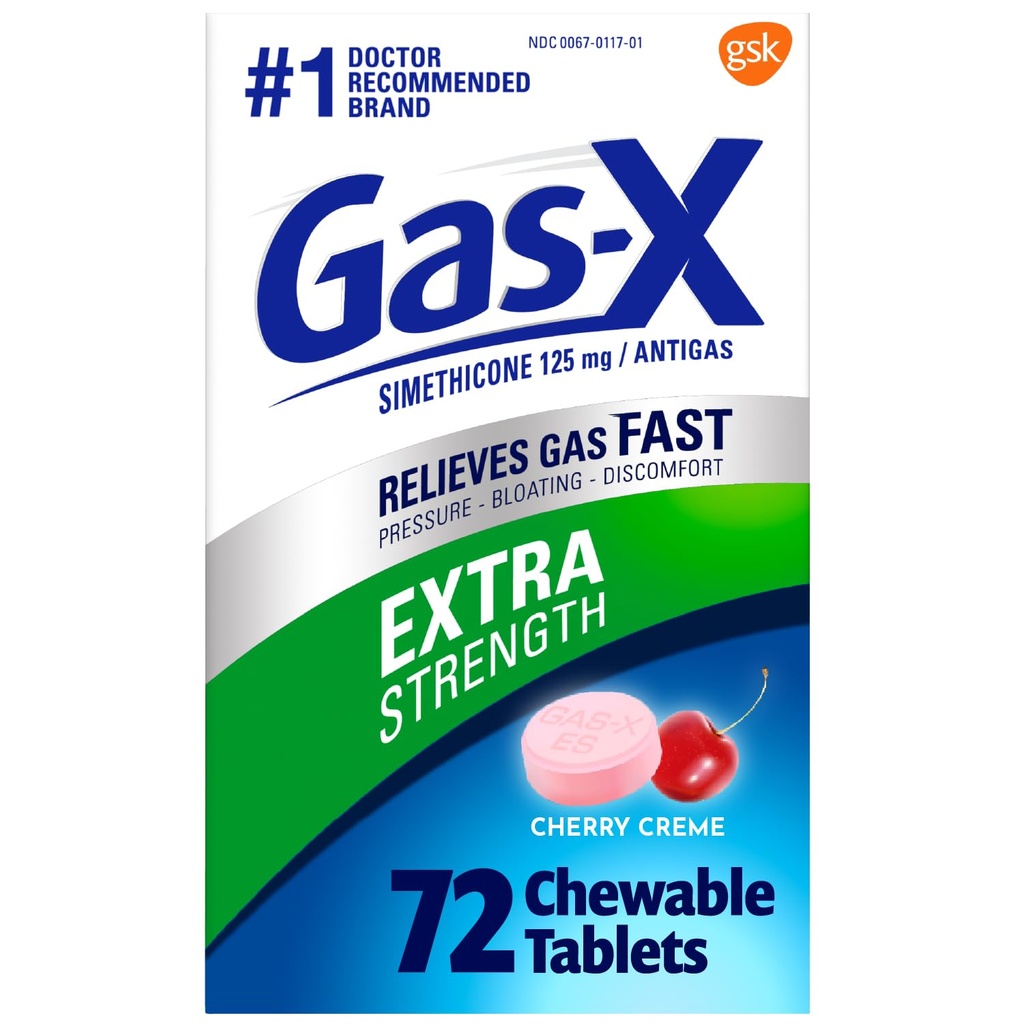 Gas-X Extra Strength Cajas de Alivio de Gas Chewable con Simethicone 125 mg para Bloating Relief, Cherry - 72 Conde