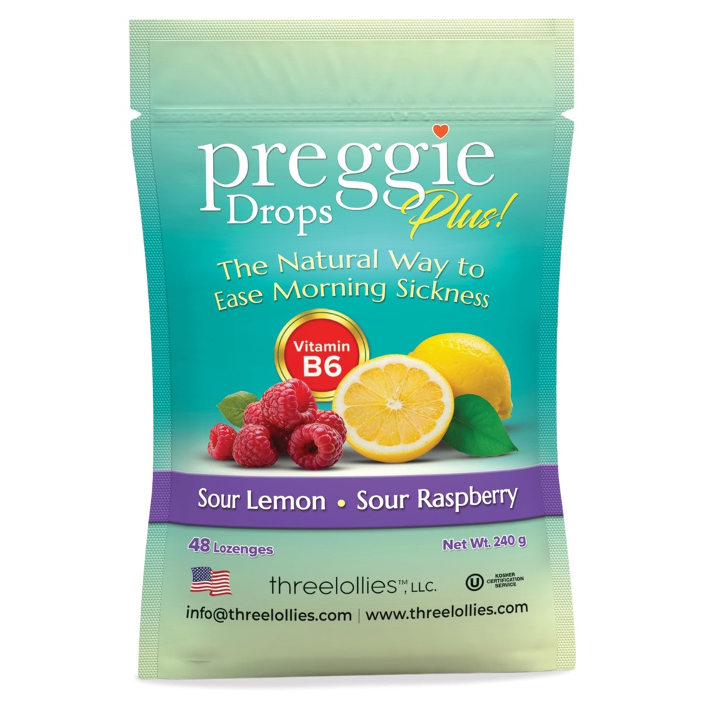 Preggie Pop Drops Plus Fortified with Vitamin B6 - Morning Sickness Relief Fortified with Vitamin B6. Preggie Pops for Relief for Pregnant Women Candy Drops. Sour Raspberry &amp; Sour Lemon 48 conde