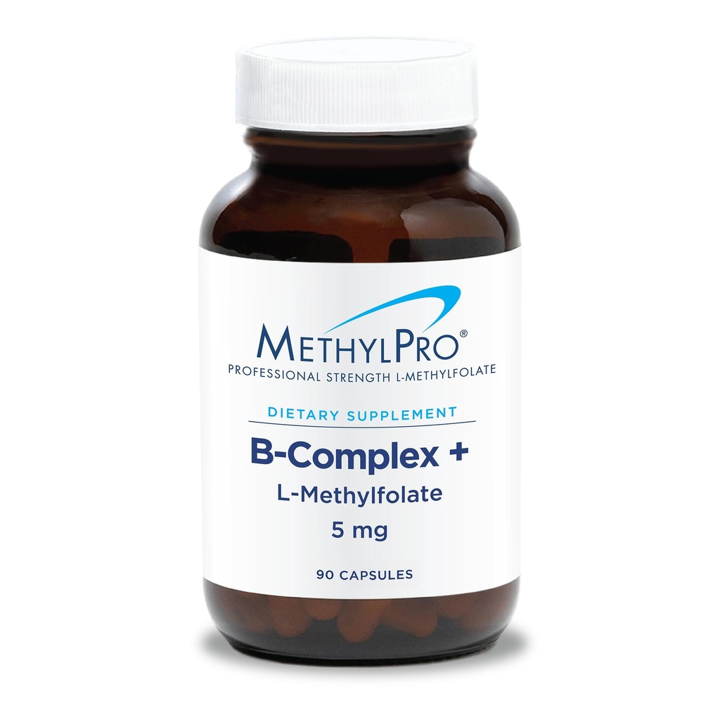 MetilPro B-Complex + L-Methylfolate 5 mg - Complejo de vitamina B metilada para mujeres y hombres, Soporte de energía celular con folato, niacina y biotina, Suplemento VIT B - 90 cápsulas veganas