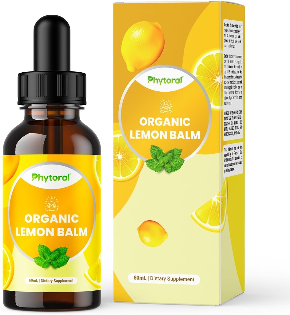 Phytoral Organic Lemon Balm Leaf Liquid Extract for Immune Support - Lemon Balm Tincture for Mood & Relax Support - Organic Tincture Leaf Drops for Adults &amp; Kids Dietary Supplement - 60 ml
