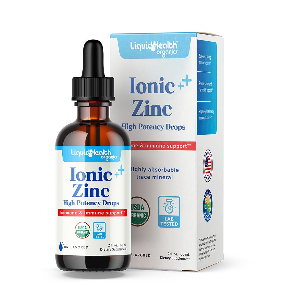 LIQUIDHEALTH USDA Organic Ionic Zinc High Potency Drops - Trace Mineral Liquid Vitamin Supplement for Adults &amp; Kids - Immune &amp; Digestive Support, Skin & Wound Health - USA Made, Vegan, Non-GMO (2 oz)