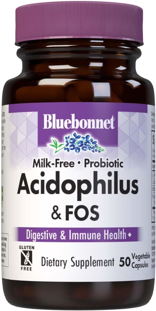 Bluebonnet Nutrition Acidophilus Probiótico Libre de Leche " , Salud Digestiva*, Salud Inmune*, Sin gluten, Sin soja, sin lácteos, 50 cápsulas vegetales, 50 prestaciones