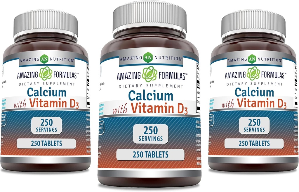 Fórmulas increíbles Calcio con Vitamina D3 Suplemento TENIDO Tablets TENIDO NO-OMG TENIDO Gluten-Free TEN Made in USA (3 Pack, 250 Count)