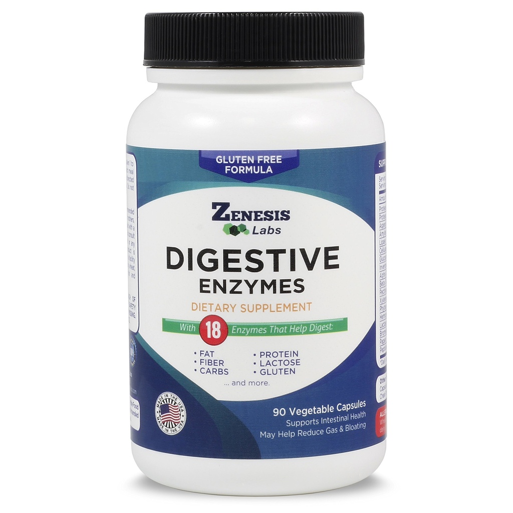 Zenesis Labs Digestive Enzymes - con Amylase, Bromelain, Protease, Lipase, < 14 Otras Enzymes - 90 Capsules
