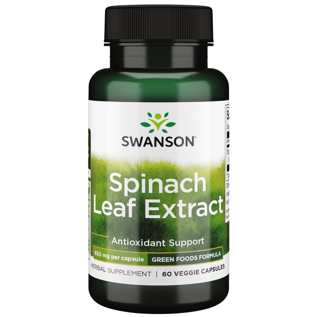 Extracto de la hoja de espinacas Swanson - Suplemento herbal Promoción de la salud general - Green Foods Fórmula w/Beneficial Thylakoids " Chlorophyll - (60 cápsulas de verduras, 650 mg cada uno)