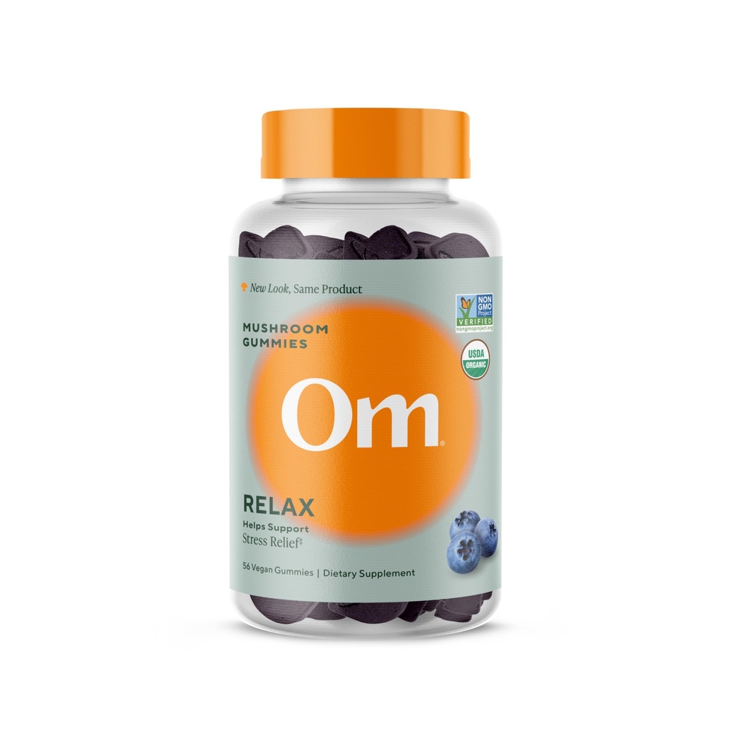 Om Mushroom Superfood Relax Gummies – 28 Servings – Blueberry Reishi & Ashwagandha Gummies for Stress Relief, Relax & Mood Support