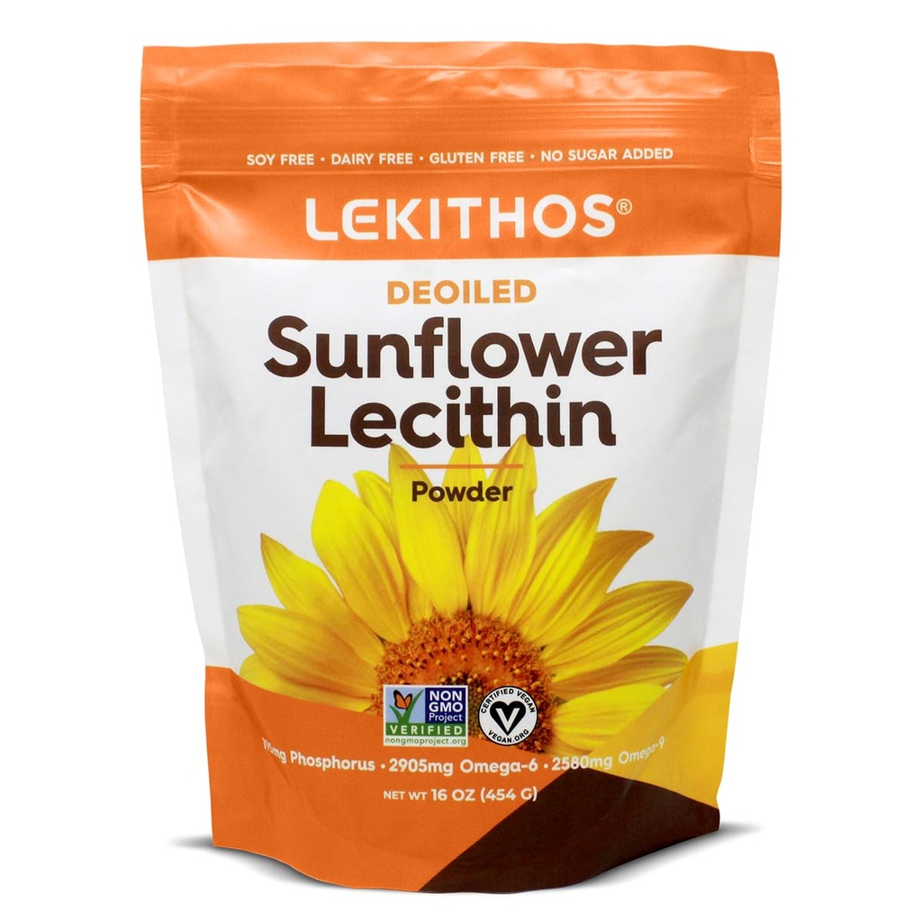 Deoiled Sunflower Lecithin Powder 16oz, Daily Lecithin Supplement for Cooking, Baking &amp; Gummies,1760mg Phosphatidyl Choline Supplement - Great for Clogged Milk Ducts! 65 Serviciones, Non-GMO