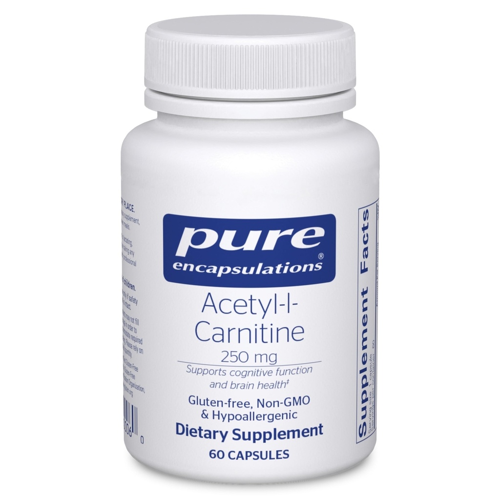Encapsulaciones puras Acetyl-L-Carnitine 250 mg - Memory & Brain Supplement - Brain Support & Focus* - Gluten Free " Non-GMO - 60 cápsulas