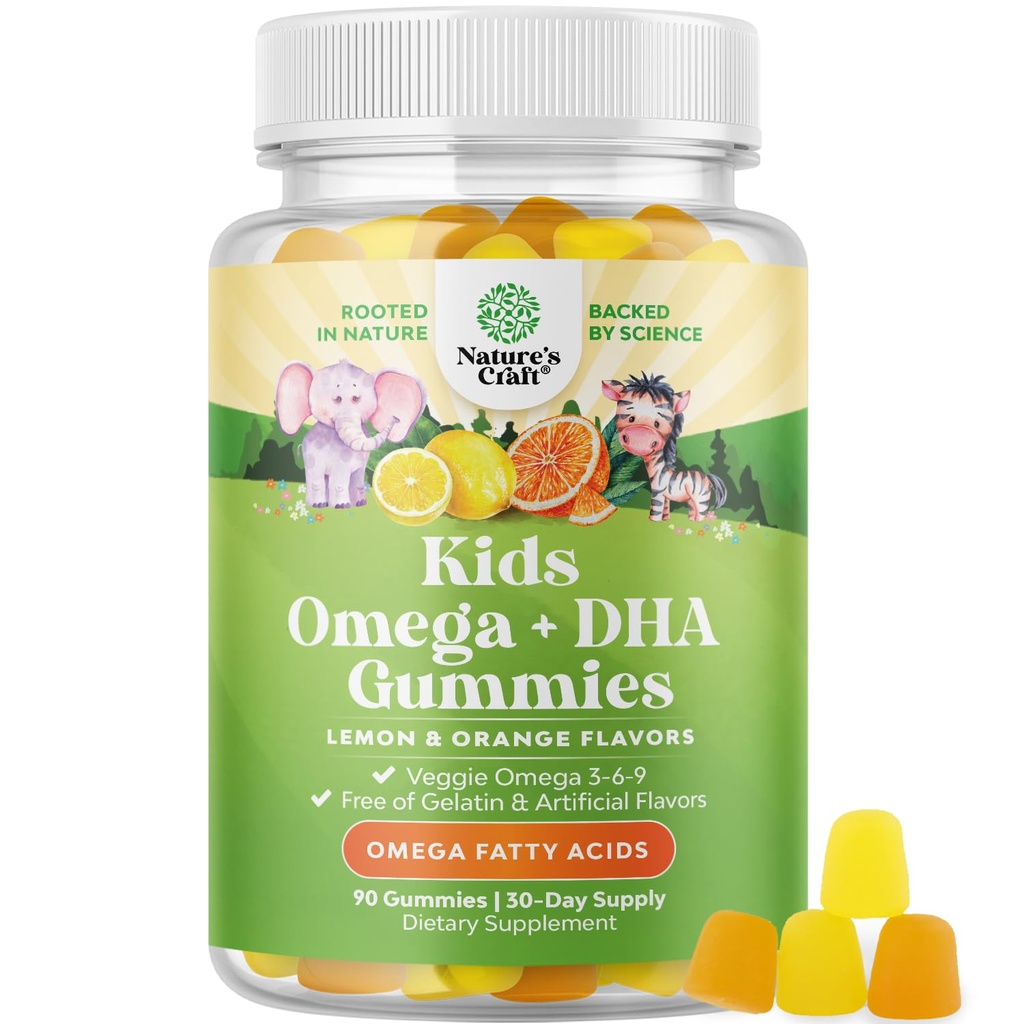 Niños DHA Omega 3 Gummies para niños - Delicious Fish Free DHA Omega 3 Gummies con Vegetariano 6 9 para Visión Cerebro &amp; Inmunidad - No GMO Suplemento Fish &amp; Gluten Gratis 1 Mes