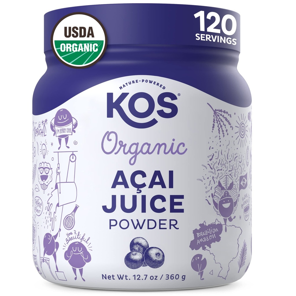 KOS Organic Acai Juice Powder - USDA Certified Organic, Plant Based Superfood Antioxidants, Superberry de Brasil, Great for Smoothies and Bowls, 0g Sugar, Vegan, Gluten-Free, Non-GMO - 120 Servings