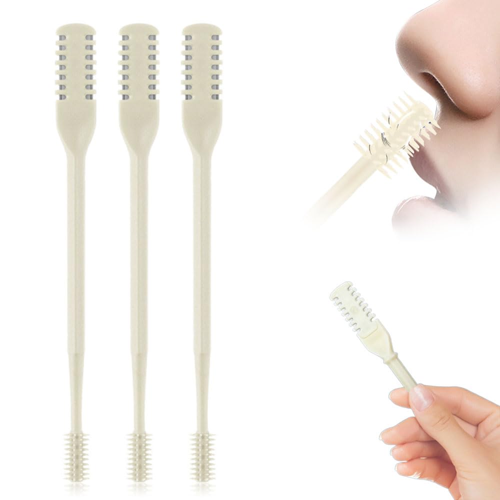 Nasal Hair Cutter for Women Men,2025 Upgraded 360° Rotating Nostril Hair Removal Tool Double Sided Nose Hair Blade,Manual Nose Hair Trimmer for Home Travel Essentials (Beige, 3pcs)