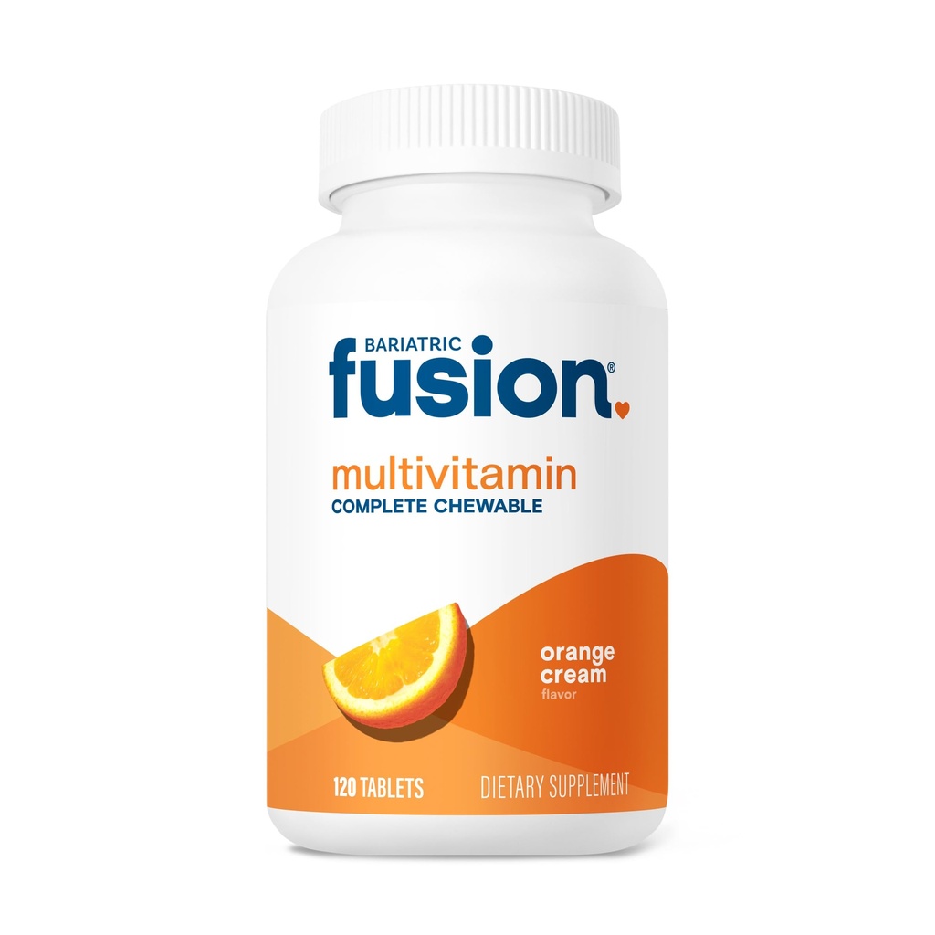 Fusión Bariat Naranja Crema Flavored Completo Chewable Multivitamina con Hierro para Cirugía Bariat Pacientes Incluye Bypass Gástrico y Gastrectomía Sleeve - 120 Tablets