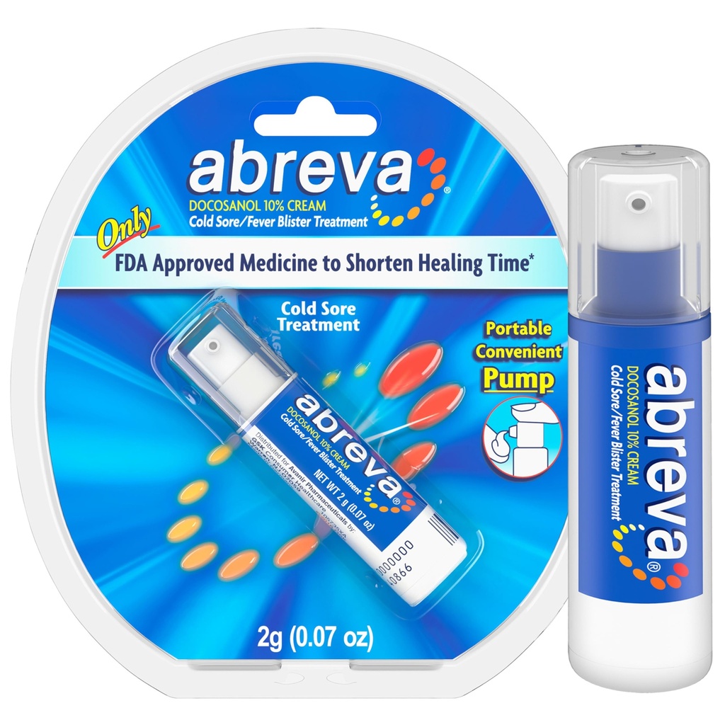 Abreva 10 Porcentual Docosanol Tratamiento de la úlcera fría, trata su ampolla de fiebre en 2,5 días - 0.07 oz Bomba