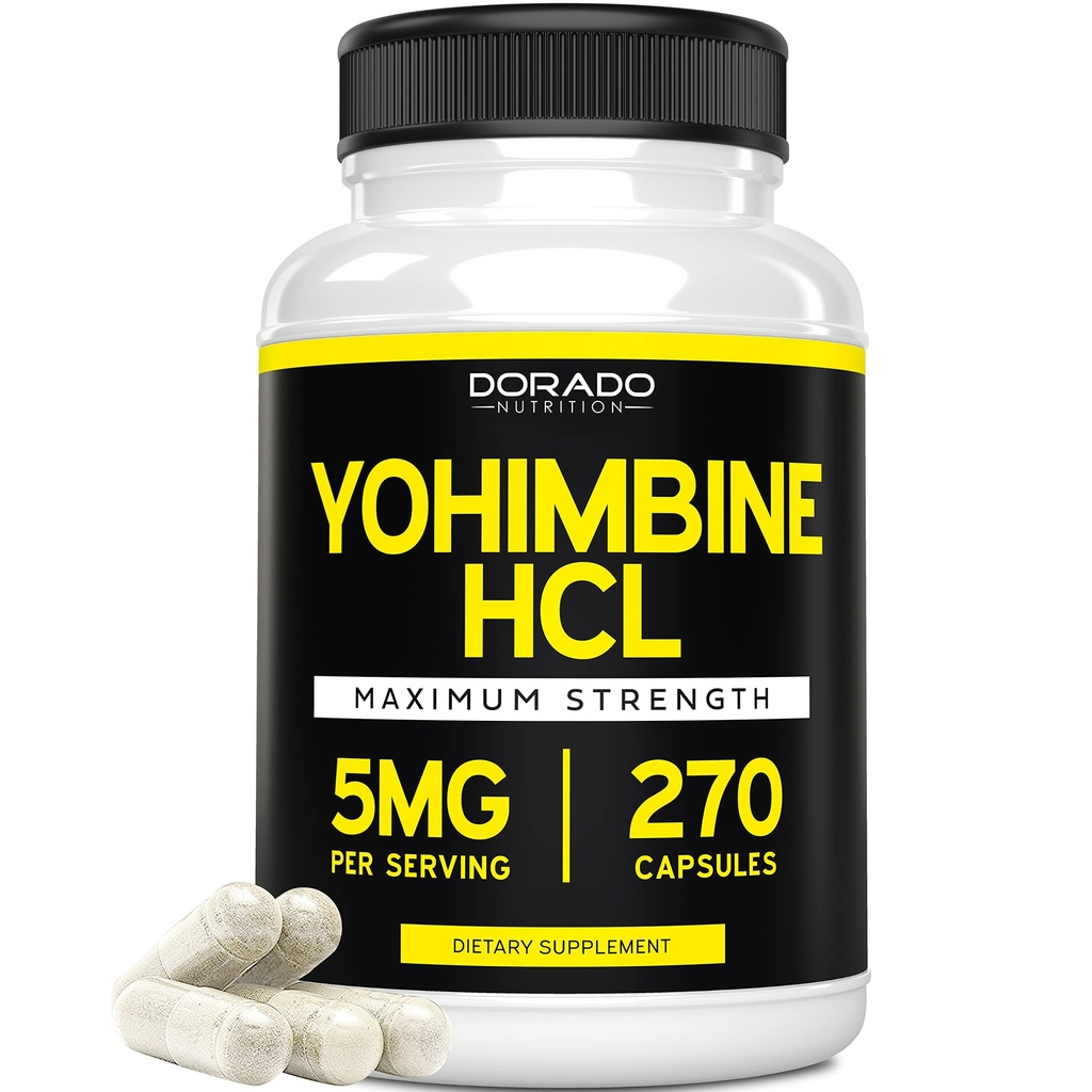 Yohimbine HCL 5mg para Hombres y Mujeres (270 cápsulas) Más Potente que Yohimbe Bark Powder - Garantía de Calidad - Tercera Parte Probada para Potency & Purity - Vegan, Gluten Free " Non-GMO - USA Made