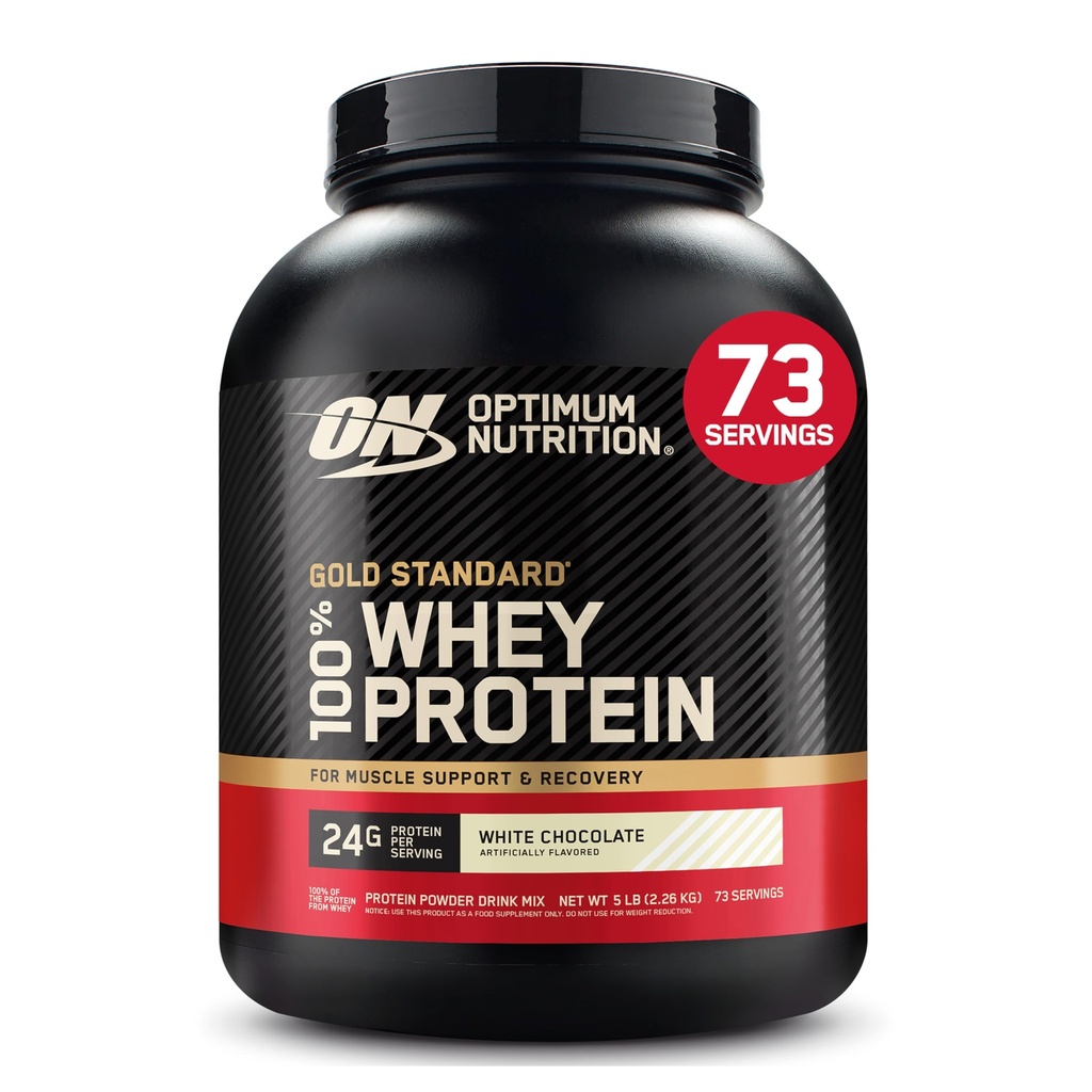 Optimum Nutrition Gold Standard 100% Whey Protein Powder, White Chocolate, 5 libras (Packaging May Vary)