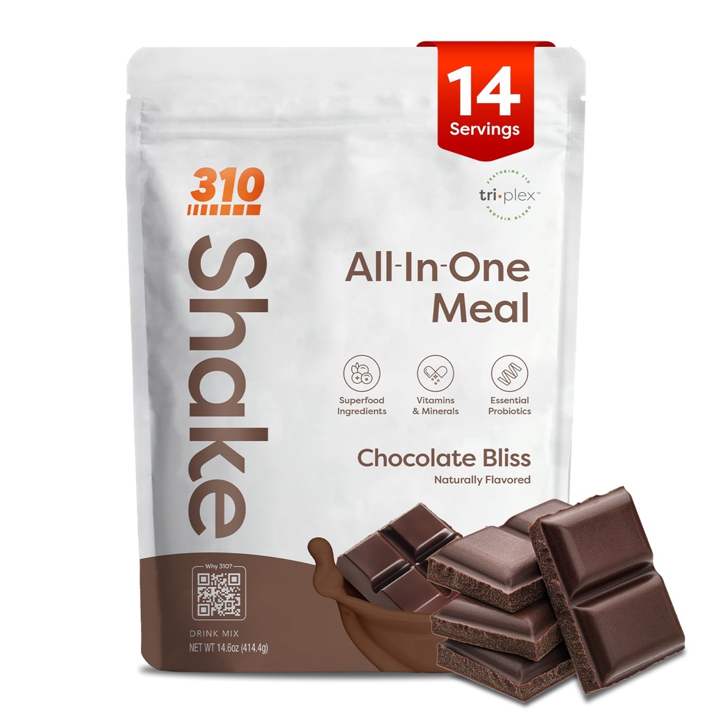 310 Nutrición All-In-One Meal Replacement Shake Powder - Plant-Based Protein Smoothie Blend w/High Fiber, Probiotics & Adaptogens - Low Carb, Vegan, Keto & Paleo Friendly - Chocolate Bliss - 14 Srv