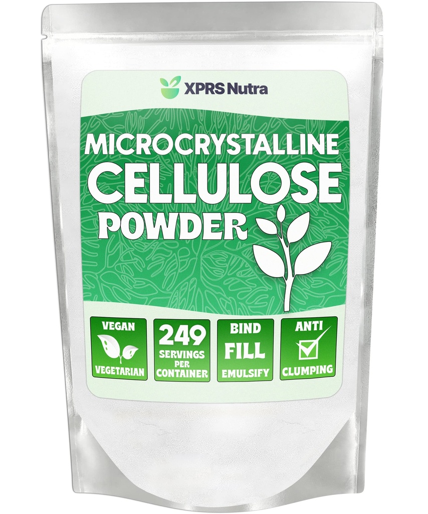 XPRS Nutra Microcrystalline Cellulose Powder - Odorless Cellulose Fiber Powder - 100% Pure Powdered Cellulose Supplement is an Insoluble Fiber for Pill Binder Mix and Cellulose Paste (1.10 libras)