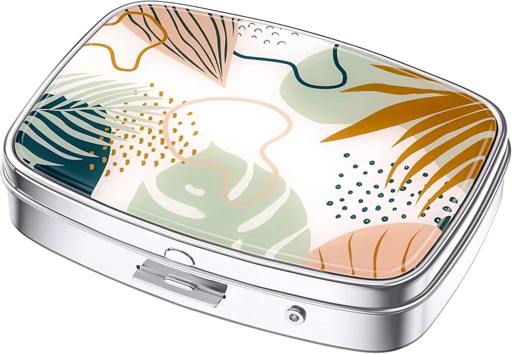 Nipichsha Pill Box, Small Pill Case for Purse & Pocket, Cute Travel Medicine Organizer, Portable Medicine Container Holder to Hold Vitamins, Medication, Fish Oil &amp; Supplements, Boho Leaves