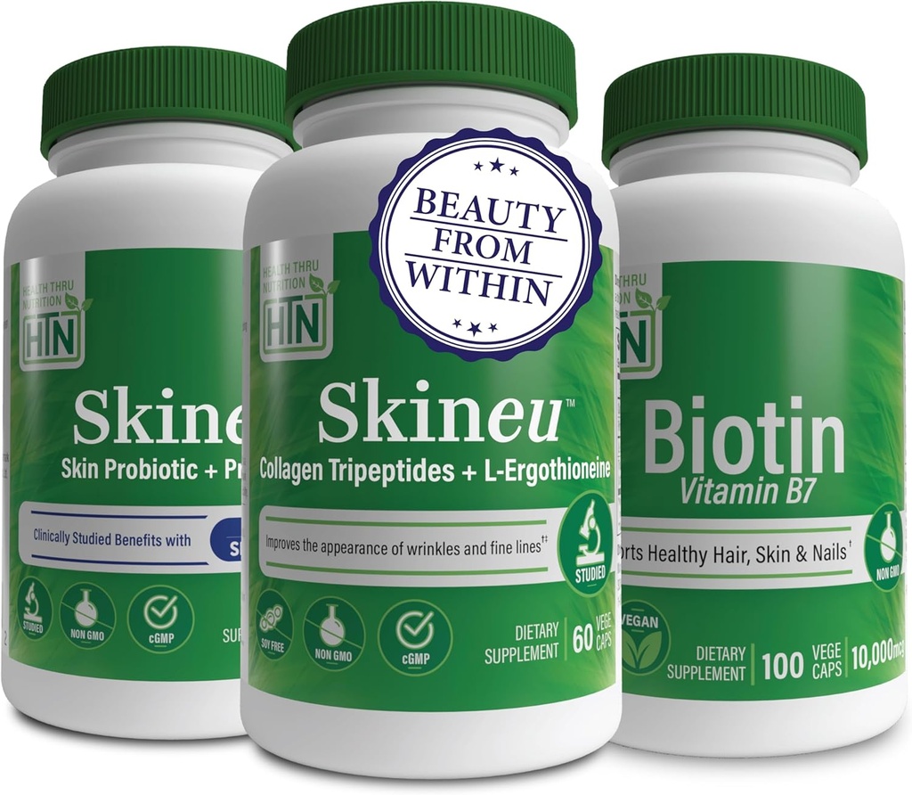 Salud Thru Nutrición Belleza de Dentro Booster Pack Destacando Probióticos de Skineu ¦ Skineu Collagen ← Vegan Biotin