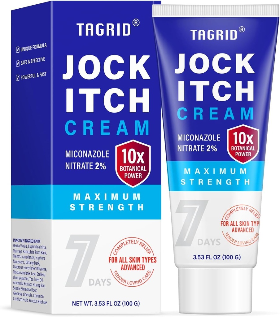 TAGRID Jock Itch Relief Cream: Jock Itch Relief for Men and Women - Soothing & Fast-Absorbing Skin Cream for Irritation, Burning, & Discomfort – Non-Staining & Gentle for Sensitive Areas - 3.5 OZ