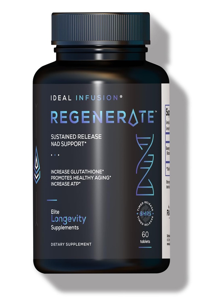 Regenerar suplemento de liberación sostenida para NAD & NR Biosynthesis, Boost ATP, NAD+, Glutathione: Cardiovascular Health & Muscle Vitality (60 Servings) Vegan
