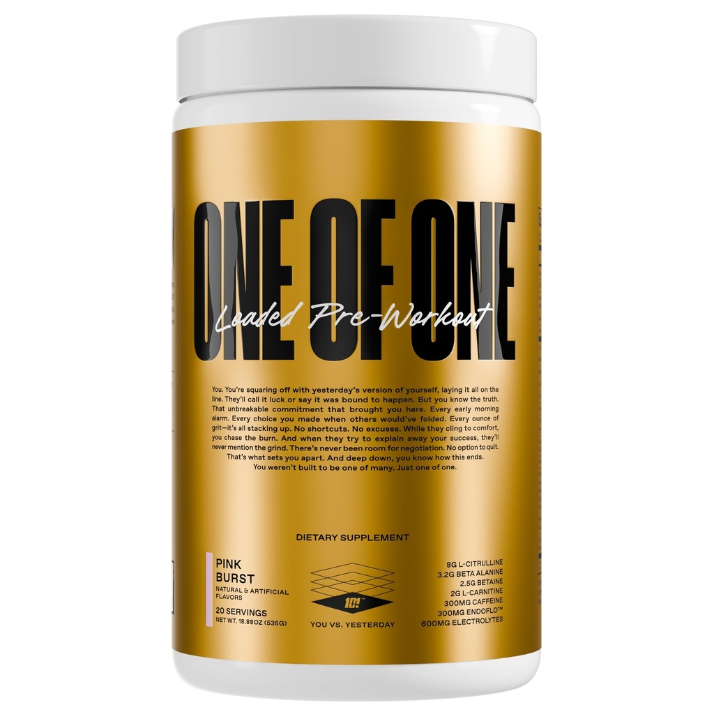 ONE of ONE Pre-Workout cargado – High-Stim Energy, Focus ' Endurance with EndoFloTM, Genius PureTM Alpha GPC, NeuroRushTM, Dynamine®, No Crash, Gluten Free – Pink Burst