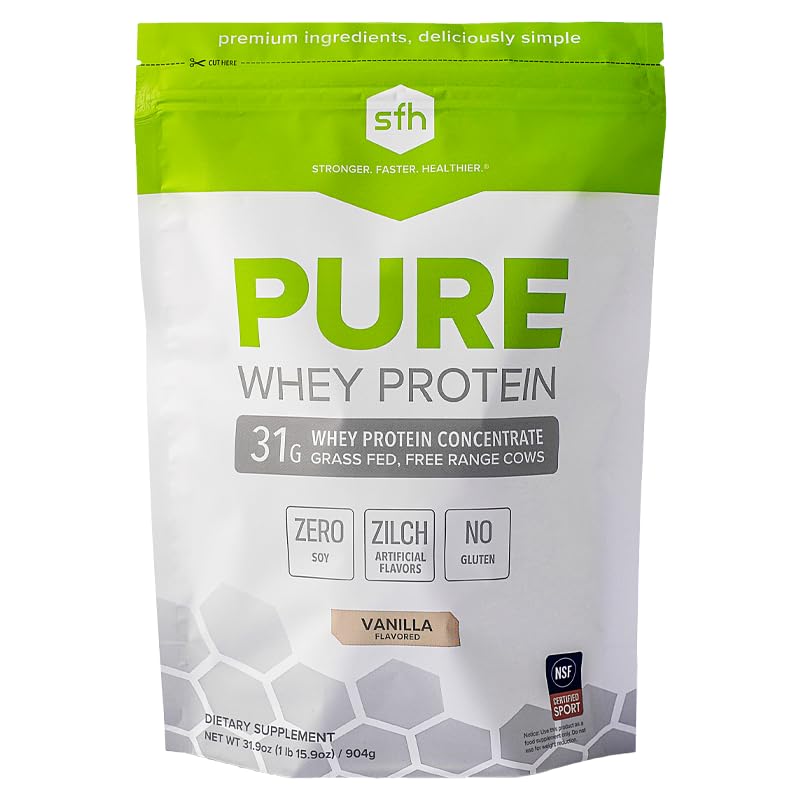 SFH Pure Whey Protein Powder (Vanilla) Best Tastin Grass Fed Whey ← All Natural ← Non-GMO, No Artificials, Soy Free, Gluten Free TEN (Vanilla, 31.9 Ounce (Pack of 1)