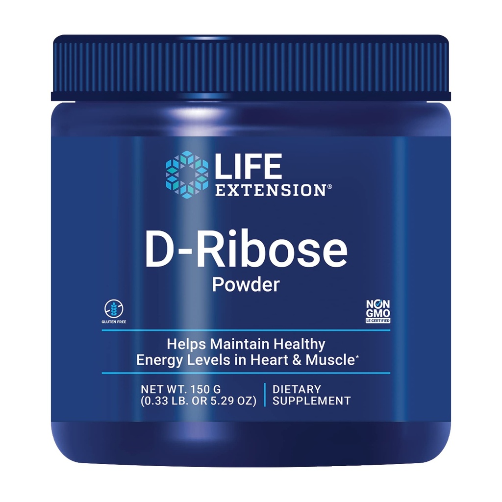 Extensión de vida D-Ribose Powder, Dissolve in Liquid to encourage Cellular Energy Production and Support Heart and Muscle Health, Gluten-Free, Non-GMO, Vegetarian, 150 Grams
