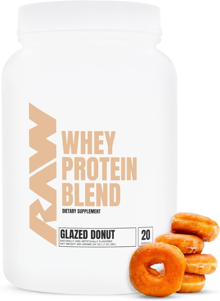 RAW Whey Protein Powder Blend, Glazed Donut (20 Servings) - Grass-Fed Microfiltered Protein Isolate for Muscle Growth & Recuperación - Pre &amp; Post Workout Sports Nutrition Supplement for Men &amp; Women