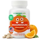 Niños Magnesio Chewable ← Gran Tasting Silencio 300mg Magnesium Suplemento Silencio Vegan, No GMO y Gluten Oxido de Magnesio Libre Suplemento Silencio para la Función Musculo TEN 120 Chewables ANTE Vitaworks