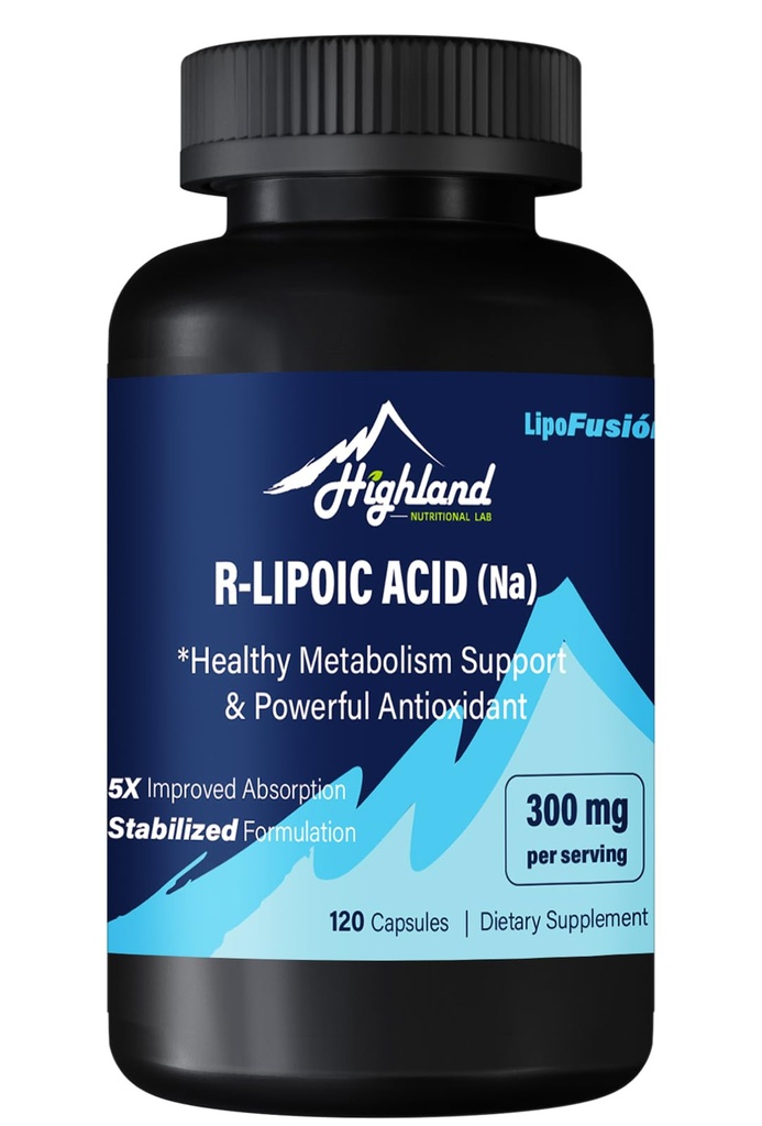 R Ácido Lipoico (Na) 300 mg por Ser, 120 cápsulas, hasta 5X Absorción mejorada, Excelente Suplemento Nutricional para el Metabolismo Saludable Apoyo y Antioxidantes-1 Botella