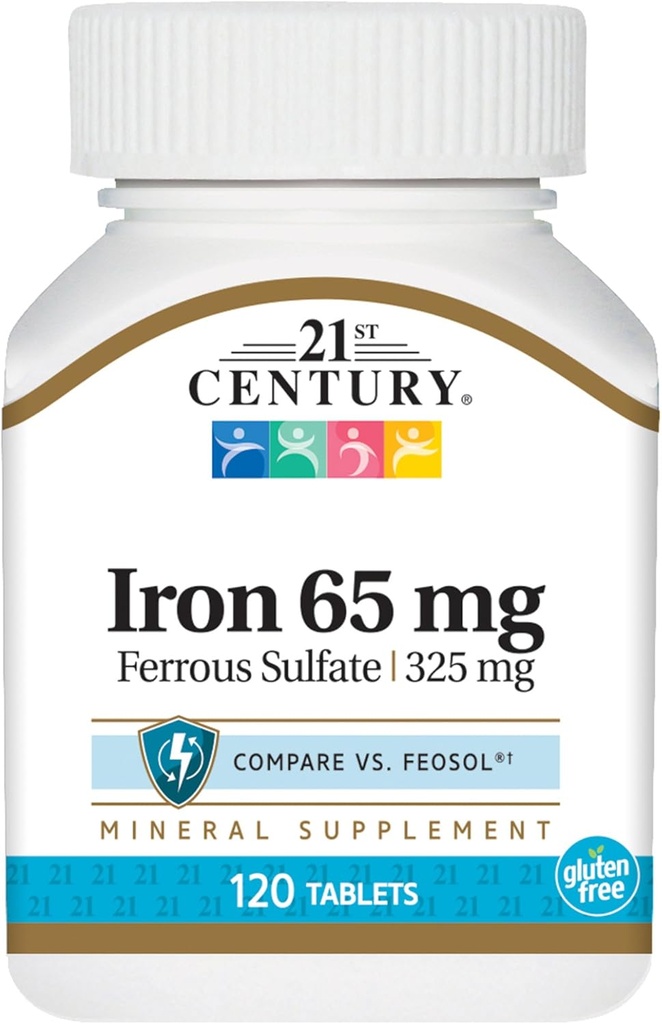 21st Century Iron 65 Mg Ferrous Sulfate 325 Mg Tablets, 120 Conde (Pack of 2)