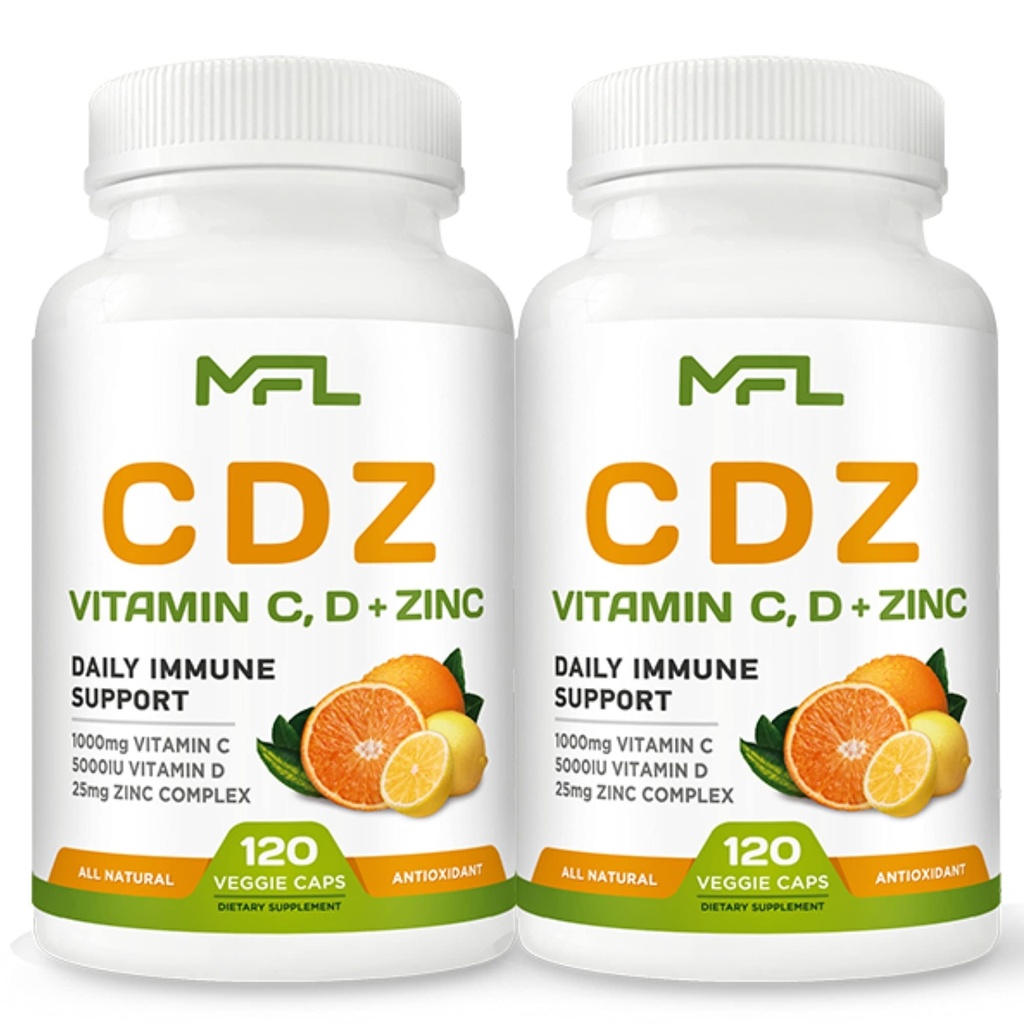 2 Pack, C D Z TENIDO Vitamina C, 1000mg TENIDO Vitamina D3, 125mcg TEN Zinc, 25mg ANTERITO No GMO &amp; Gluten Gratis TEN 240 Servimientos
