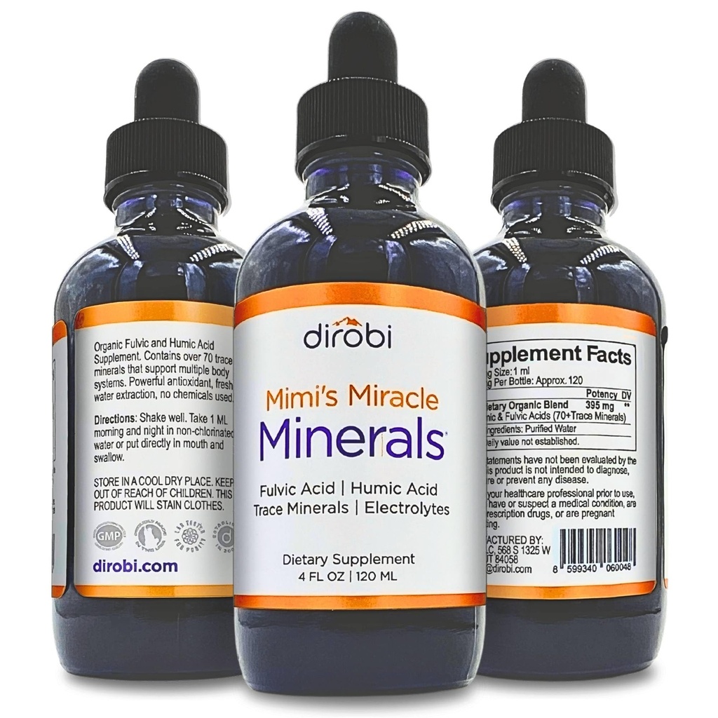Milagro de Dirobi Mimi Minerales Ácido Fulvico Ácido Humic Acid - Mineral Blend Drops Suplemento, Liquid Trace Minerals 70 Ionic Minerals - Organic Plant Derived (4 oz 120 Day Supply)...