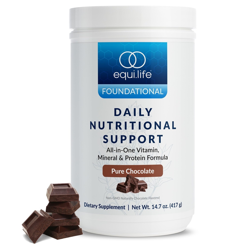 Equilife Daily Nutritional Support, All-in-One Multivitamin Meal Replacement, Pure Chocolate Flavor, 15G Plant Protein, Supports Total Wellness Incluido Energía, Digestión, Habilidad, 14 Servidores Tub