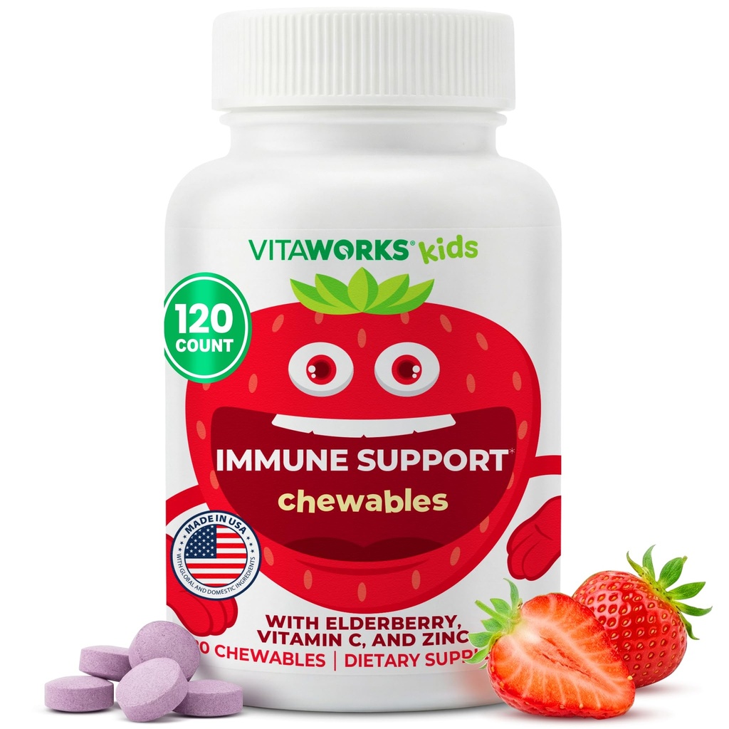 Elderberry para niños con zinc y vitamina C - Immune Support Suplemento Chewable Tablets - Tasty Natural Mixed Berry Flavor - Vegan, Vegetarian, Gluten Free, Non-GMO, para niños, 120 Chewables