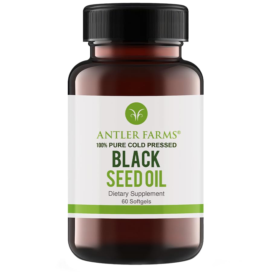 Antler Farms - Black Seed Oil Softgel Capsules -100% Pura, Virgen, Cold-Presed 60 Softgels, 500mg – 2% Thymoquinone, Turkish Black Cumin Nigella Sativa Seed Oil
