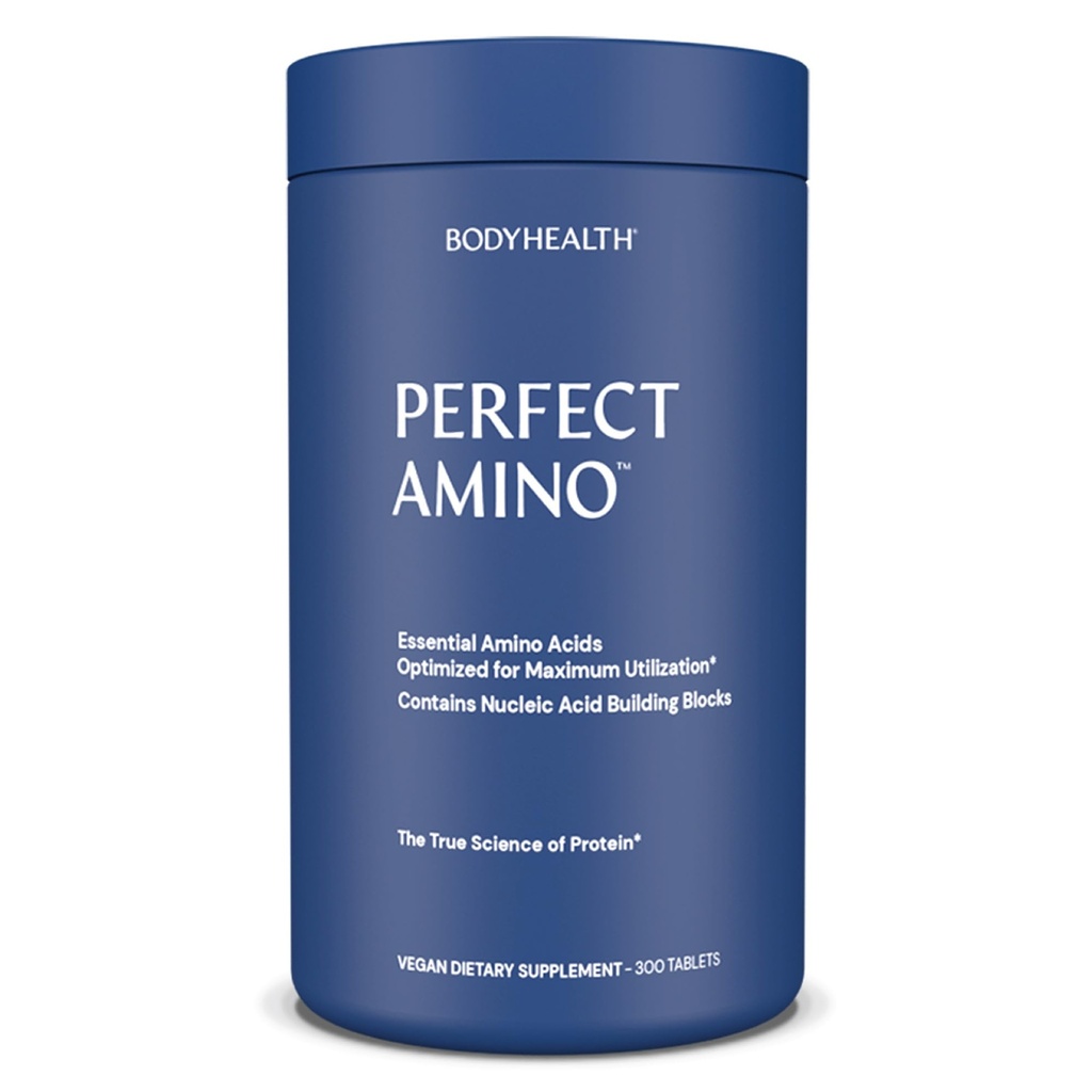 BodyHealth PerfectAmino (300 Tablets) Suplemento esencial de Aminoácidos con BCAA y EAA, Recuperación de músculos, Energía de botas, 99% Utilización, Proteína de Cadena de Vegan Proteína Pre/Post Workout
