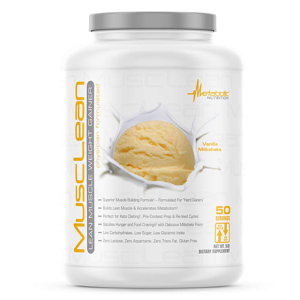 Nutrición metabólica - Musclean - Milkshake, Whey High Protein Meal Replacement, Mantenimiento Nutrición, Baja Carb, Keto Diet, Enzimas digestivas, Vainilla, 5 libras (50 ser)
