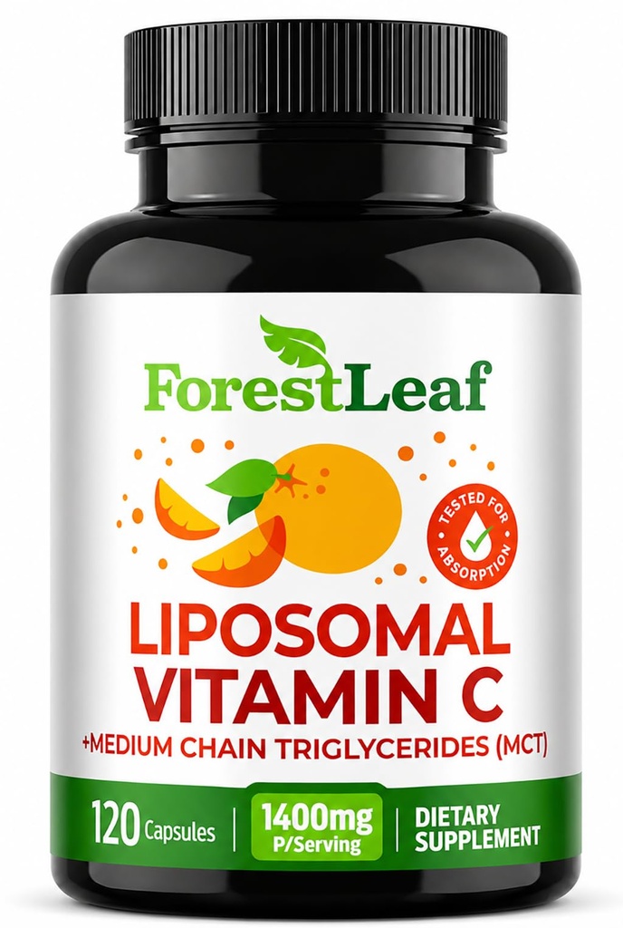 ForestLeaf Liposomal Vitamina C 1000mg Capsules ← Alta Dose Vitamina C Liposomal Suplemento w Coconut Oil Fatty Acids ← Fast Absorption ← Immune Support, Antioxidant, Collagen Production  120 Vegan Cap